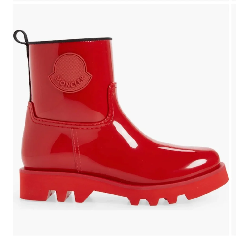 NIB $495 Moncler Ginette Logo Waterproof Rain Boot (Women) 7US / 37EU, RED!